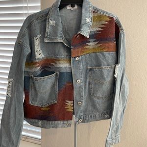 Distressed Thunderbird Wool & Denim Duo Patckwork Jacket